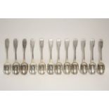 Six George IV Fiddle pattern dessert spoons; London 1829; & six William IV ditto, 1834; all by