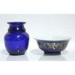 A Peking glass vase of deep blue colour & ovoid shape with short squat neck, 6¼" high; & an 18th