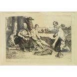 STRANG, William (1859-1921). A black-&-white etching titled: "Meal Time", 7" x 9¾"; & HIDALGO,