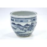 A 19th century Chinese blue-&-white porcelain circular jardinière painted with a continuous river