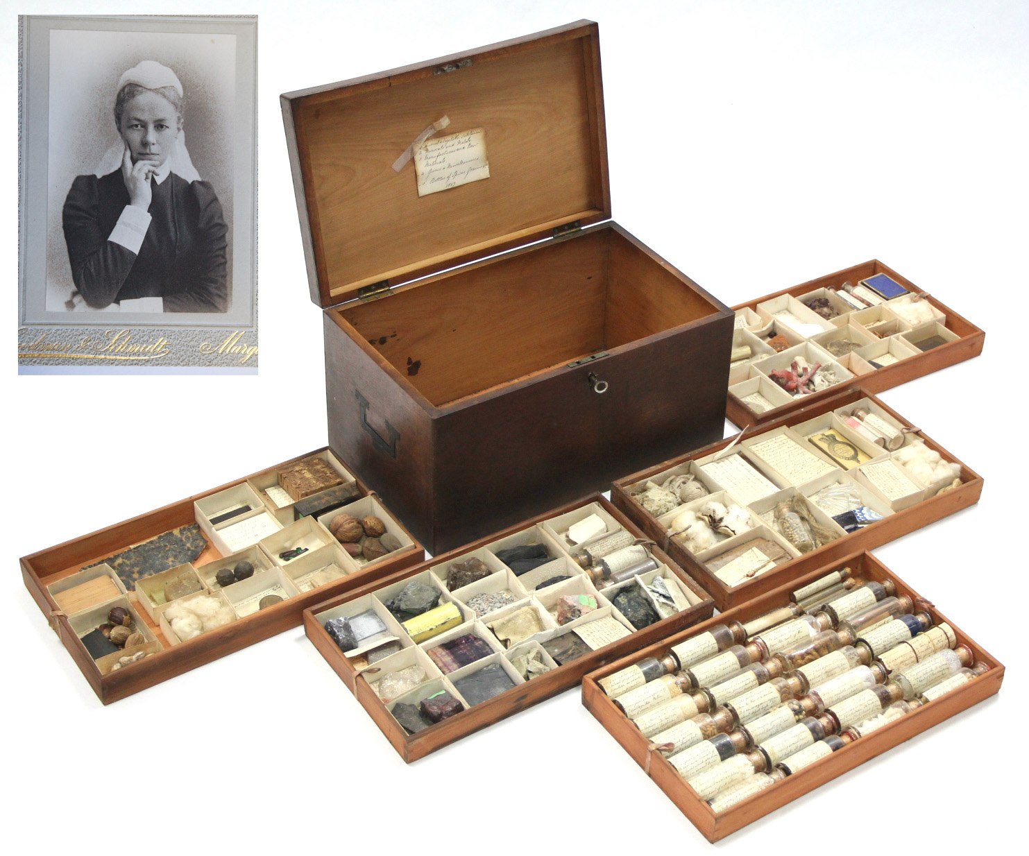 A MID-19th century MAHOGANY COLLECTOR'S CHEST fitted removable trays containing specimens of