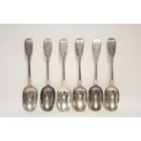 Six George IV Fiddle pattern table spoons; London 1829, by William Eaton. (14½ oz).