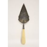 A late Victorian presentation trowel with ivory handle & engraved inscription: “Presented to Miss