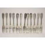 Six William IV Fiddle pattern dessert forks; London 1837, by William Eaton; & six similar dessert