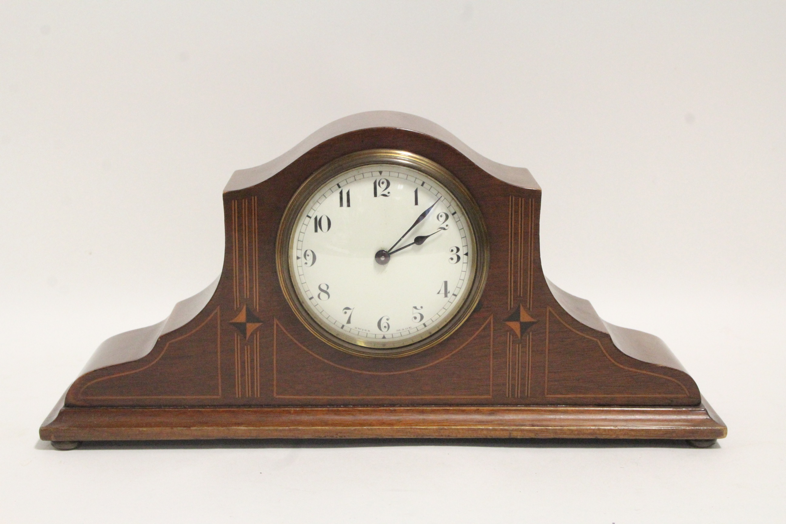 A Victorian striking mantel clock with 4" diam. white enamel dial, in black slate & green marble - Image 4 of 4