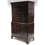 A late 18th century mahogany chest-on-chest fitted two short & six long graduated oak-lined