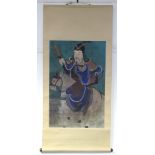 CHINESE SCHOOL. A scroll painting of an equestrian warrior, 28" x 18"; & another – study of cock &