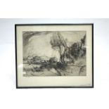 HALL, Oliver (1869-1957). A black-&-white etching of a rural landscape with haycart to the fore,