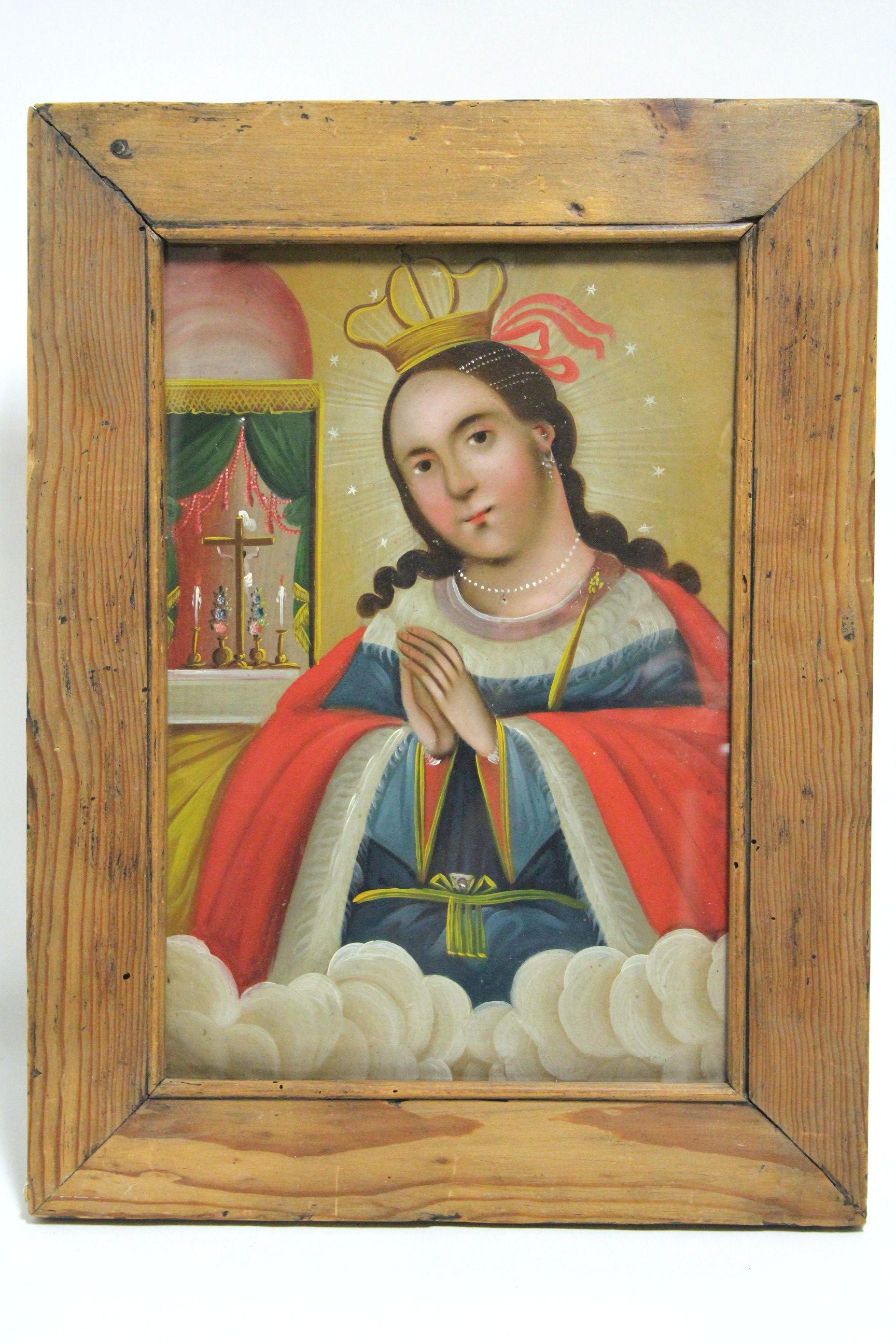 CONTINENTAL SCHOOL, 19th century. A half-length portrait of a female saint. Oil on zinc panel: - Image 2 of 3