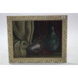 A still-life study (oil on card), 13¼” x 17¼”, framed; together with a plated ice bucket; &