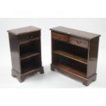 Two reproduction inlaid-mahogany small standing open bookcases, 29¾” & 17½” wide.