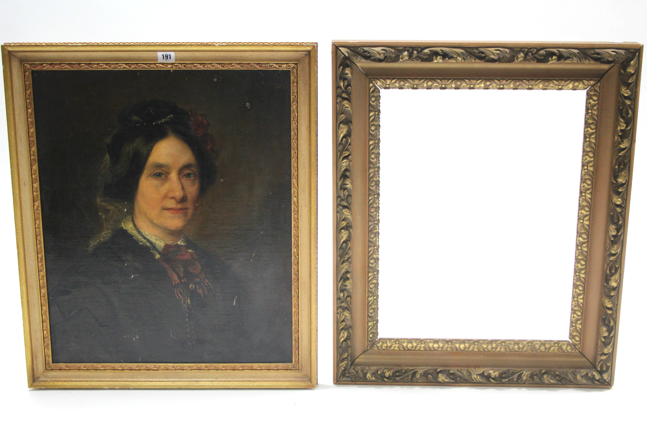 A large head & shoulders portrait of a middle-aged lady (oil on board), 23” x 18¾”; together with