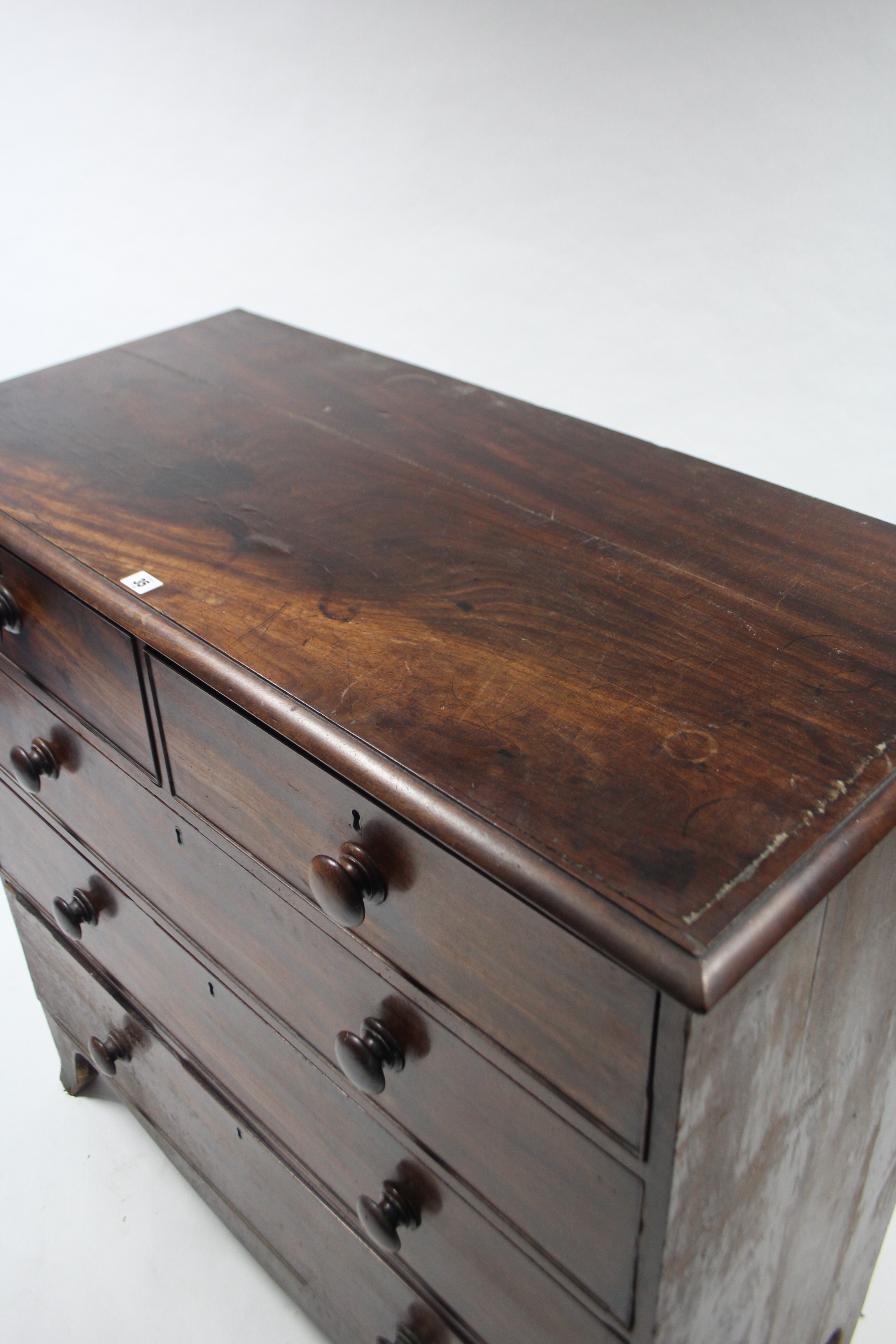 A Victorian mahogany chest fitted two short & three long graduated drawers with turned knob handles, - Image 3 of 3