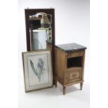 A continental-style walnut marble-top bedside cabinet fitted frieze drawer above an open recess with