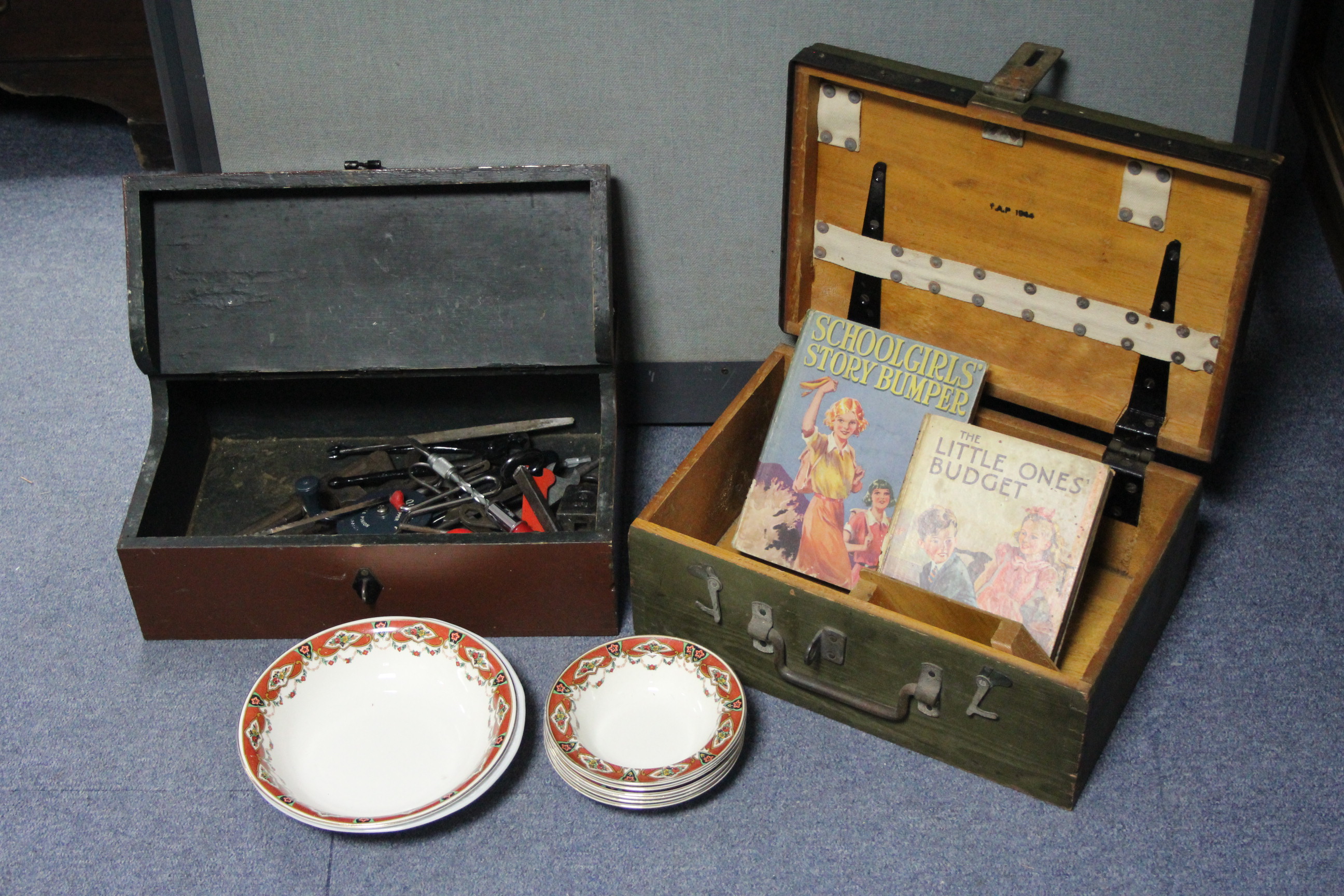 Two modern Chinese vases; two dressing table sets, boxed; two painted wooden tool chests; various - Image 2 of 2