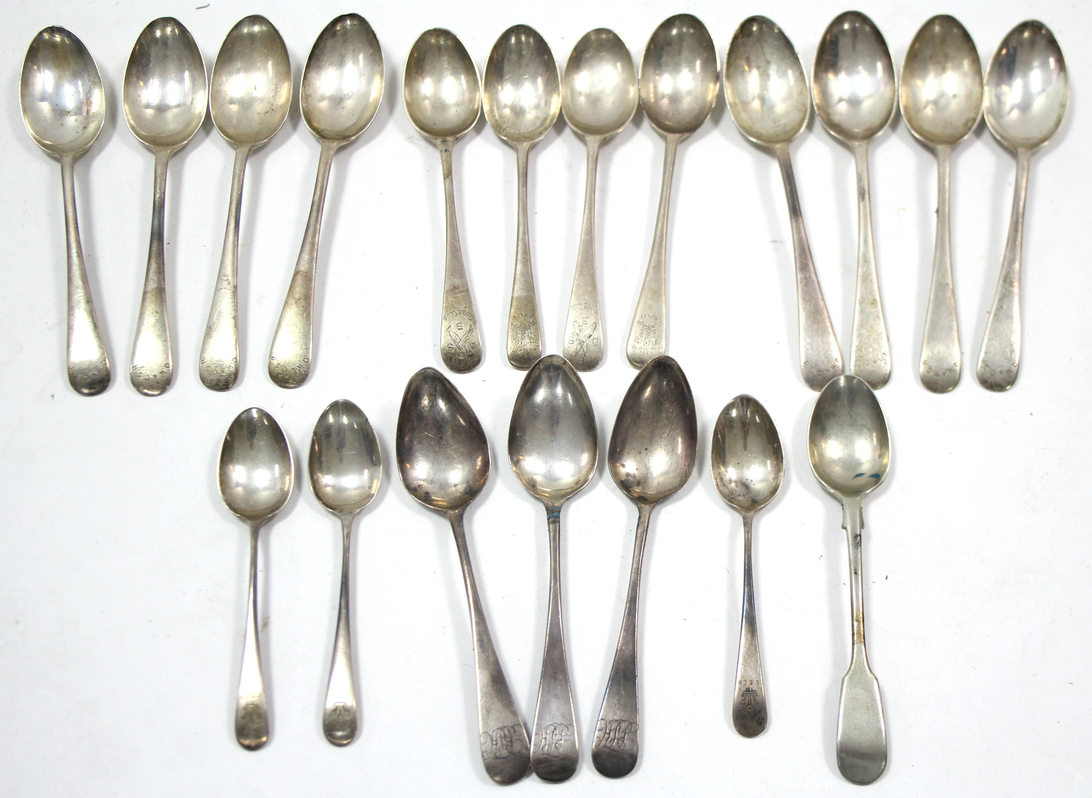 Eighteen various silver spoons.