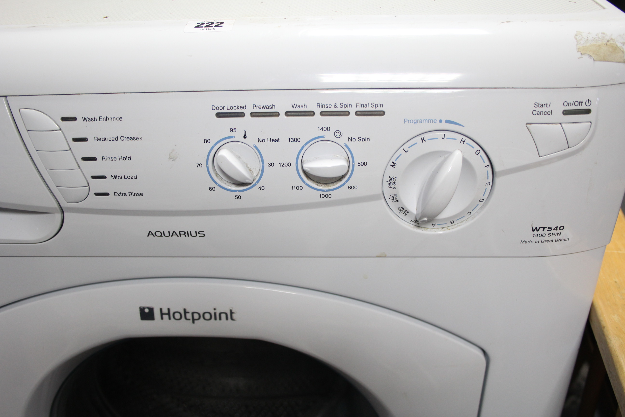 A Hotpoint Aquarius 7kg washing machine in white finish case, w.o. - Image 2 of 3