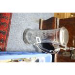 An etched glass tankard with hinged pewter lid; together with various items of cutlery, etc.