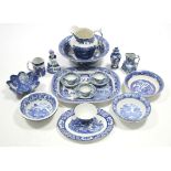 Various items of blue & white transfer printed china.
