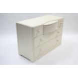 A white painted mahogany dwarf chest, fitted three short & two long drawers with turned knob