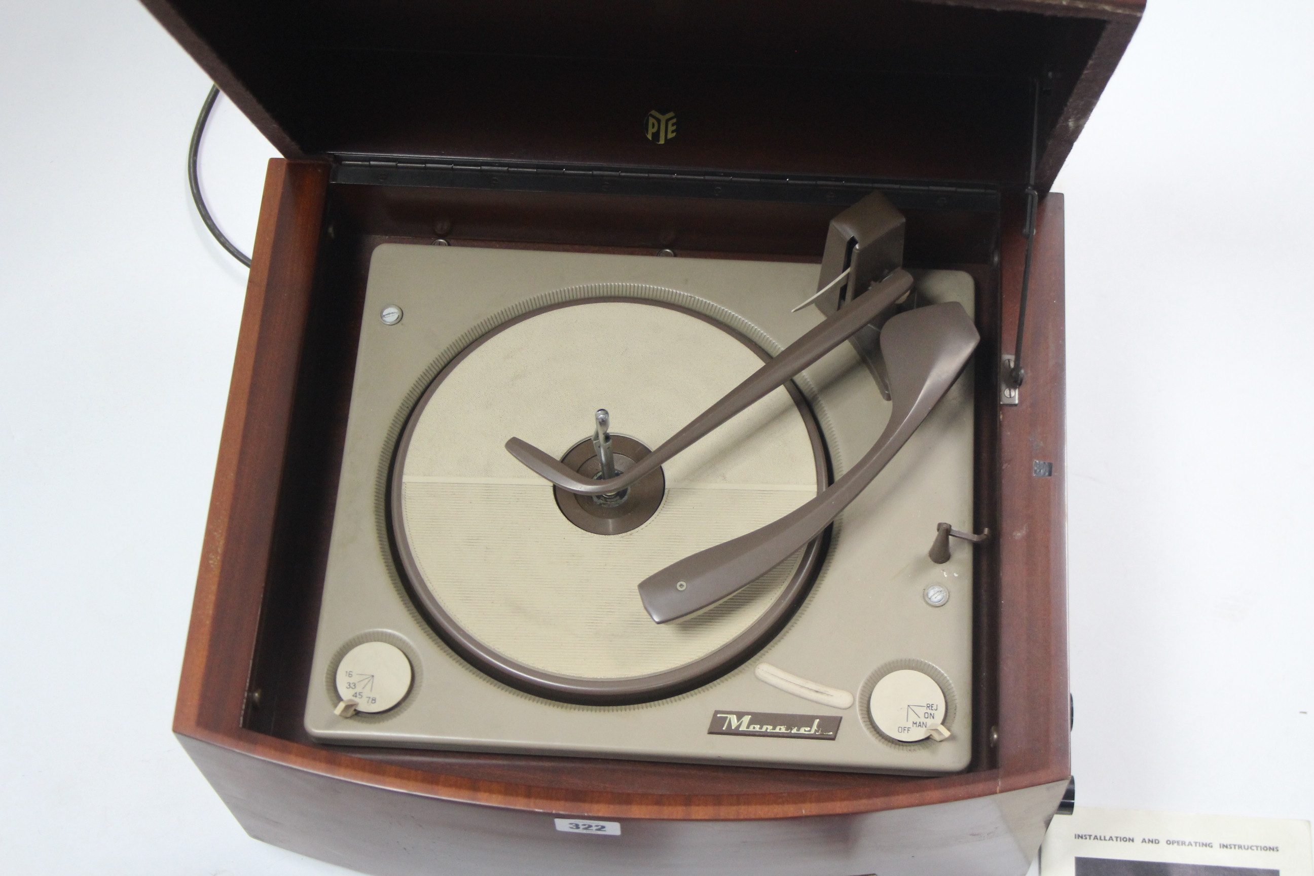 A Pye “Black Box” record player in mahogany case; together with two L. P. records; a Hanovia - Image 2 of 3