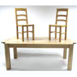 A modern light oak draw-leaf dining table with rectangular top, & on square legs, 34½” x 95” (open);