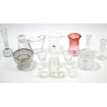 A heavy cut-glass biscuit barrel; a cut-glass water jug; & various other items of glassware.
