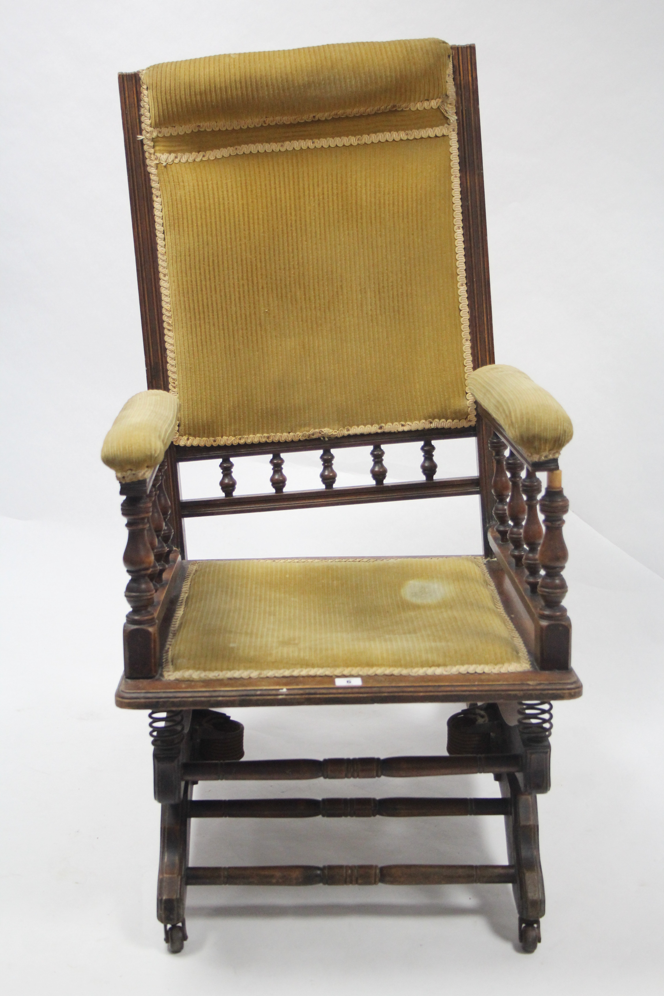 A late 19th/early 20th century beech rocking chair on sprung base, slight faults. - Image 2 of 2