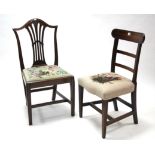 A Hepplewhite-style mahogany dining chair with padded drop-in seat & on square tapered legs; & a
