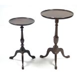 A mahogany tripod table with circular top, & on base-turned centre column & three cabriole legs, 15”