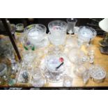 A pair of heavy cut-glass yacht decanters; various cut-glass fruit bowls & vases; & various other