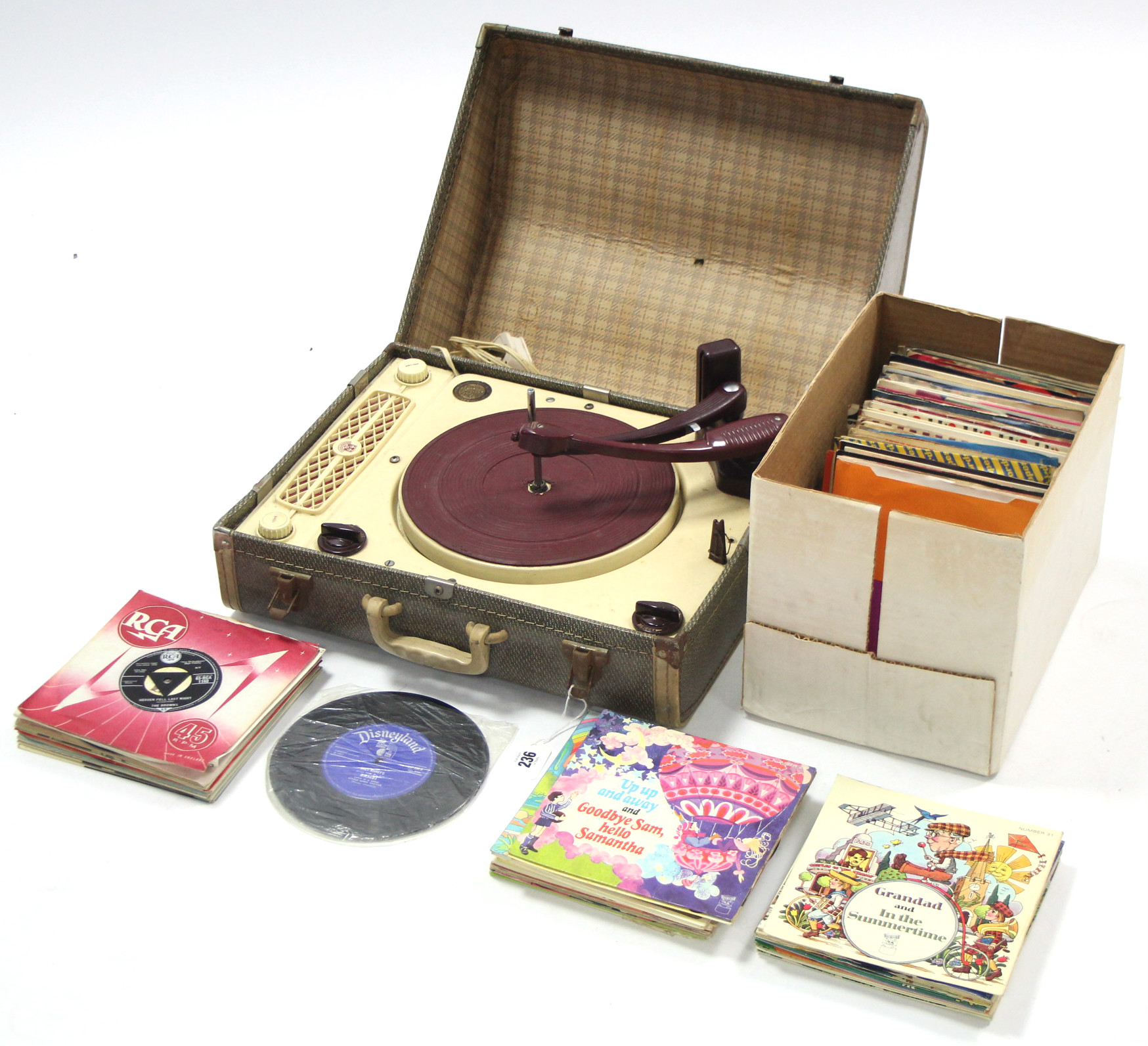 A Collaro High Fidelity “RC54” record player in fibre-covered case; & approximately one hundred