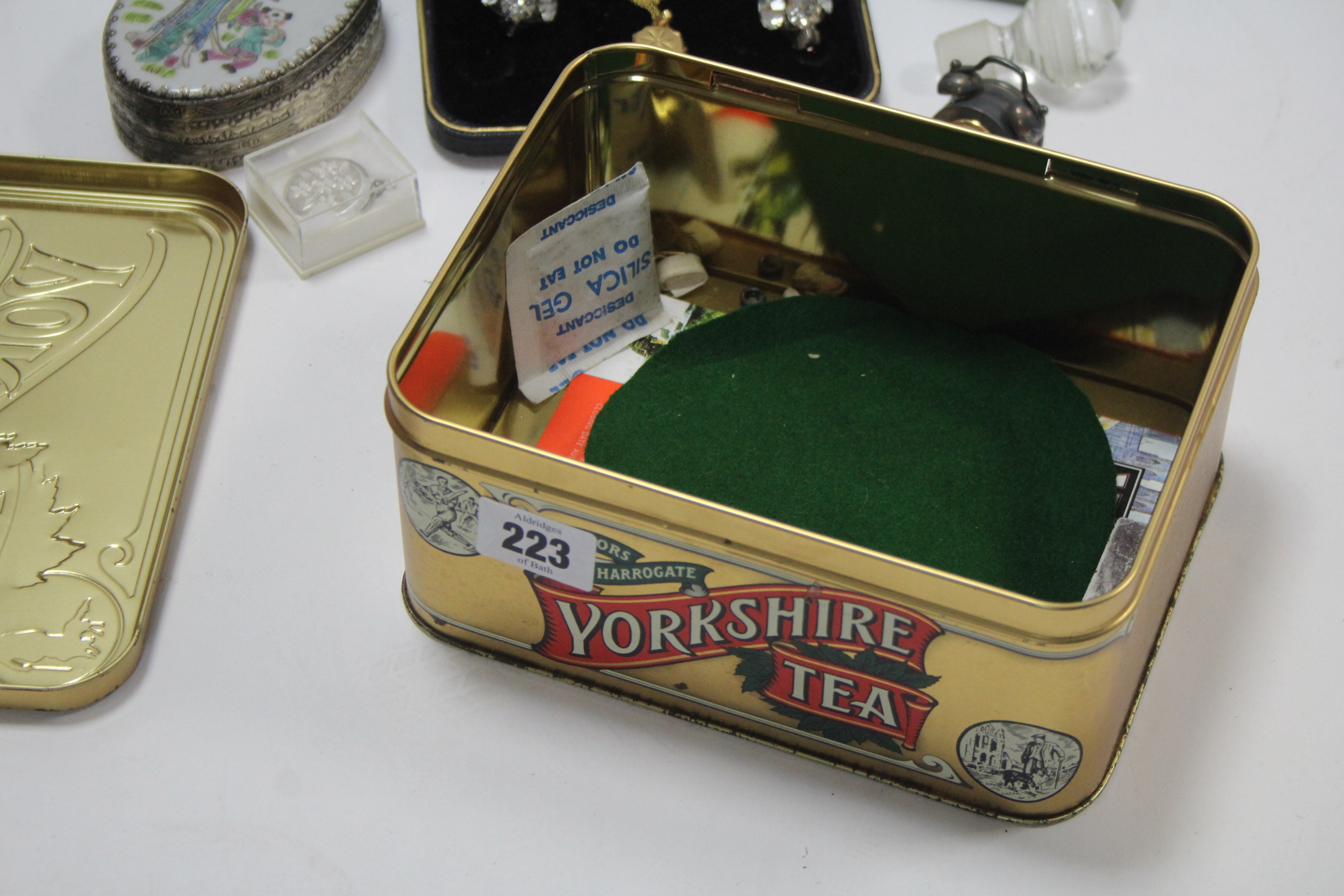 A small quantity of costume jewellery; two white-metal oval pill boxes, etc. - Image 2 of 2