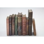 Nine various antique leather-bound & other volumes.