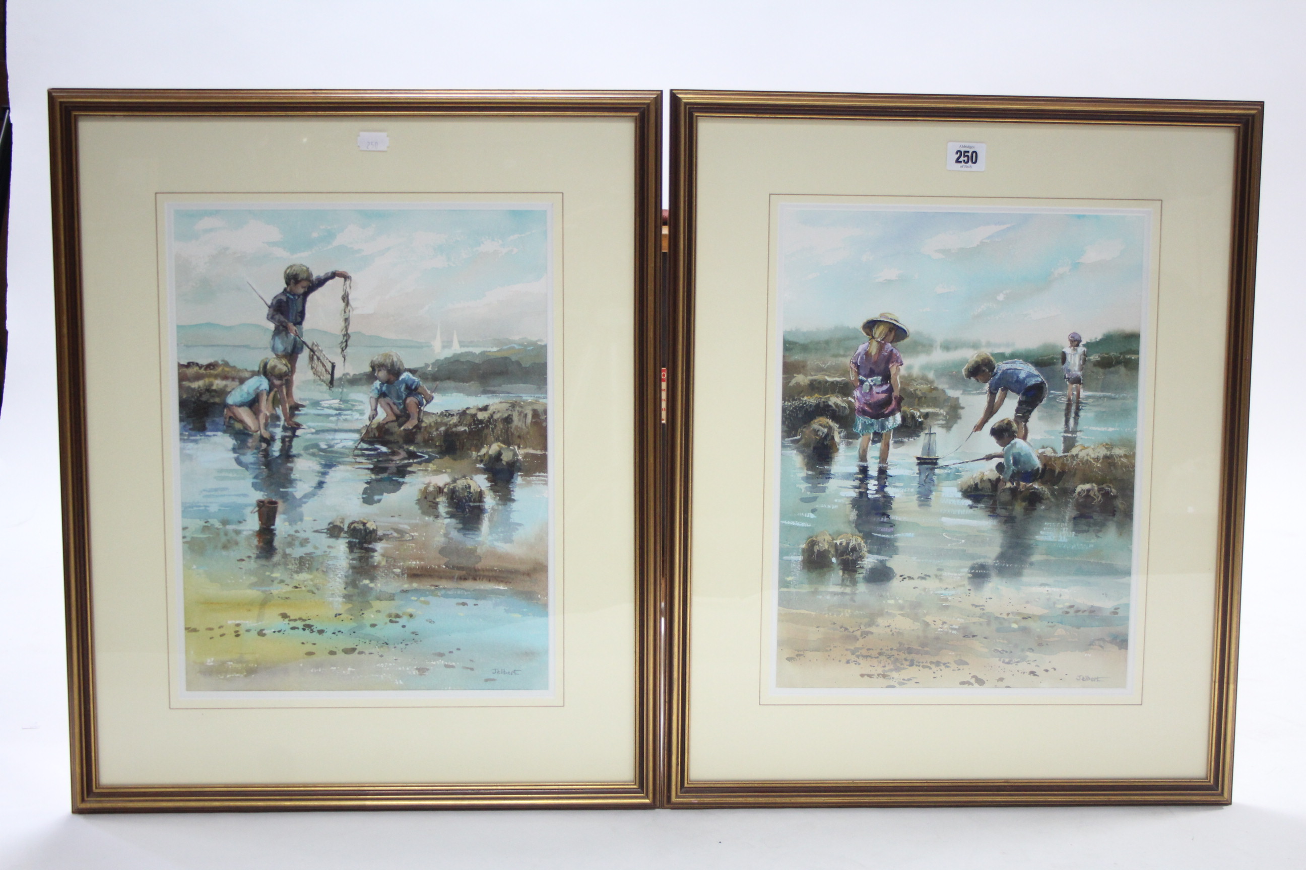 A pair of watercolour paintings by Wendy Jelbert titled: “Sailing The Boat”, & “Seaweed YUK”, both