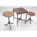 An Edwardian inlaid-mahogany occasional table on square tapered legs with diagonal stretchers,