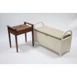 A white painted loom box ottoman, 35¼” wide; & a box-seat piano stool, 20¼” wide.