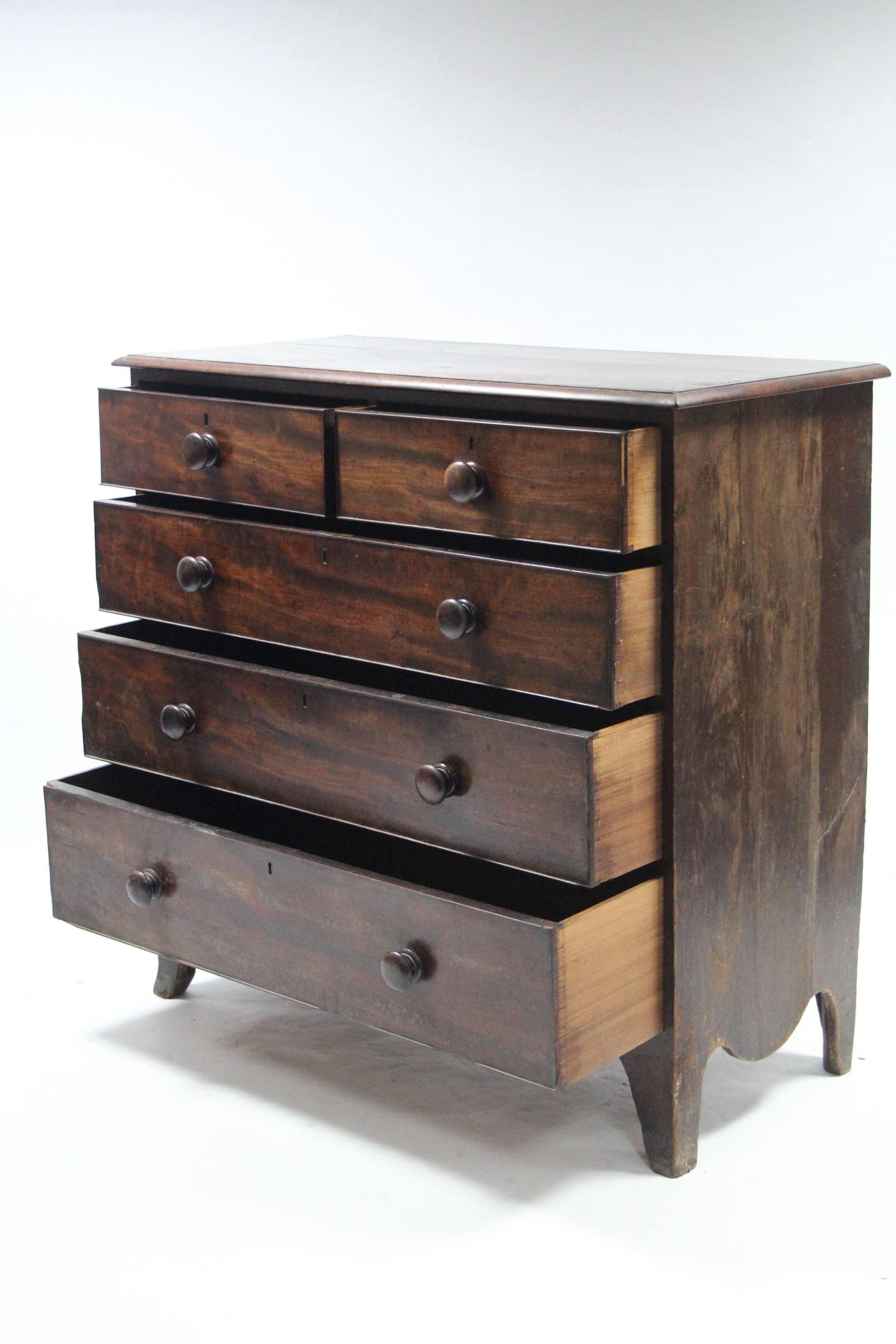 A Victorian mahogany chest fitted two short & three long graduated drawers with turned knob handles, - Image 2 of 3