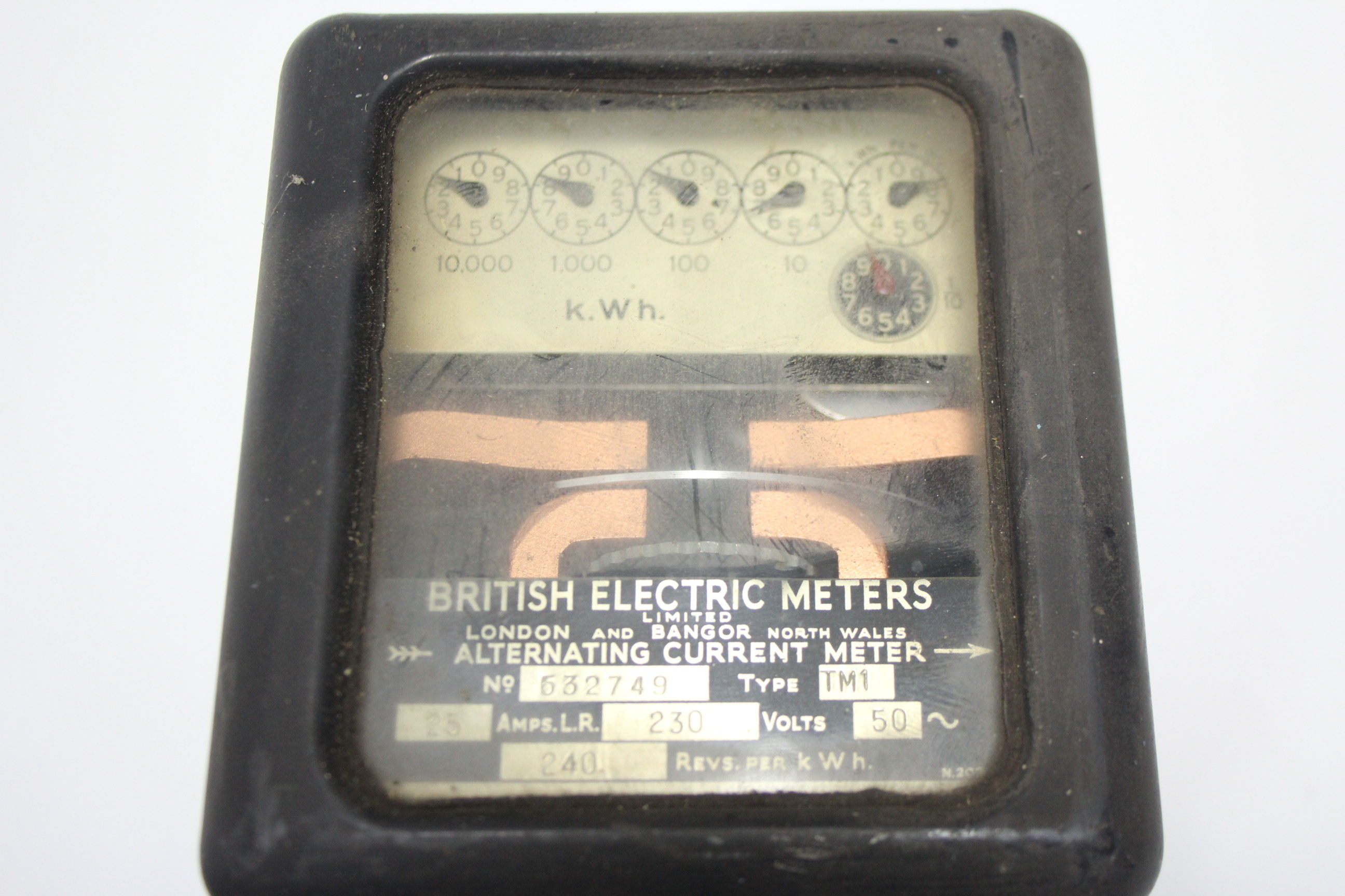 A Selectest “Testmeter DIII” volt meter; three other meters; & a Doncaster AC motor.