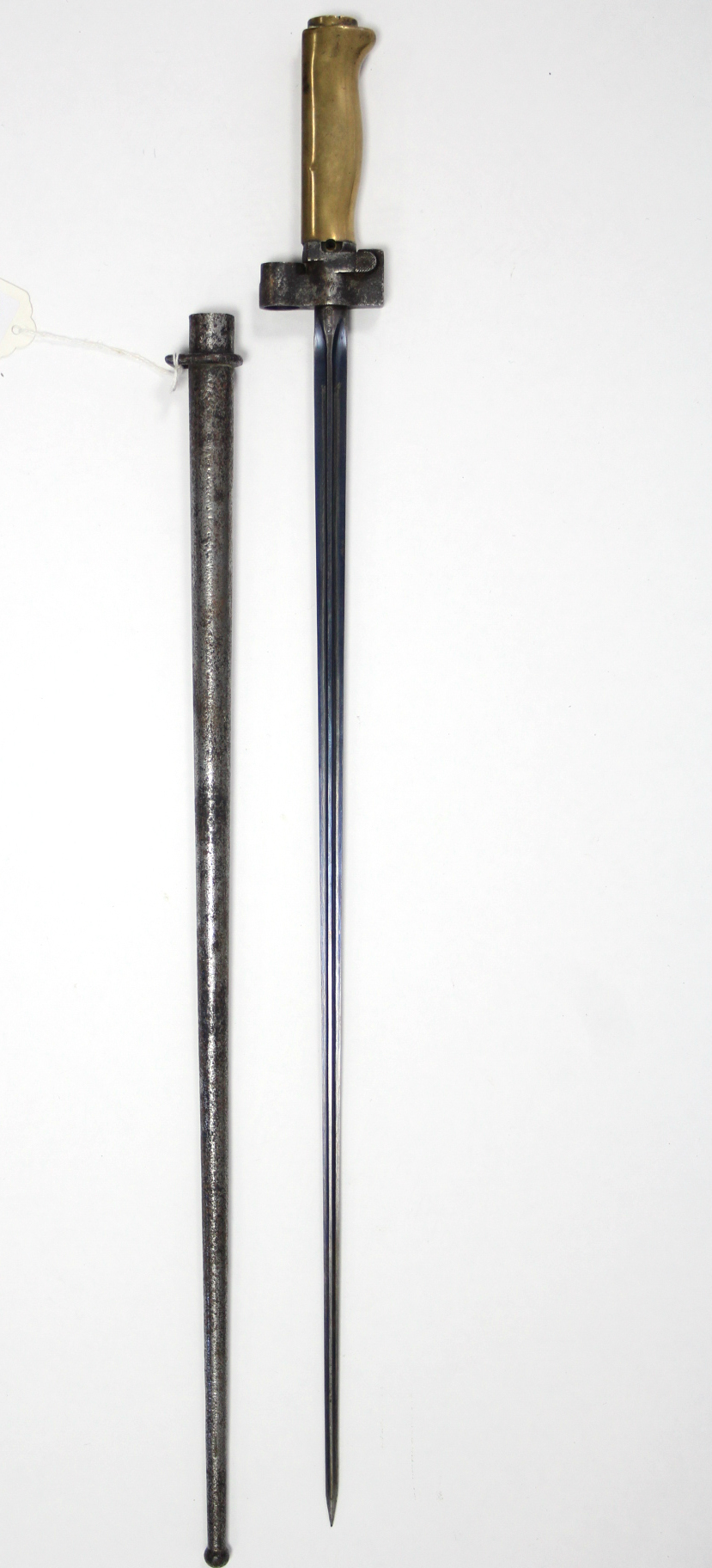 A WWI FRENCH RIFLE BAYONET, with 20½” long bade stamped “J. G.” with brass grip, & steel scabbard. - Image 2 of 3