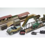 A painted wooden “O” gauge model trains set; a plastic ditto; various items of railway track; &