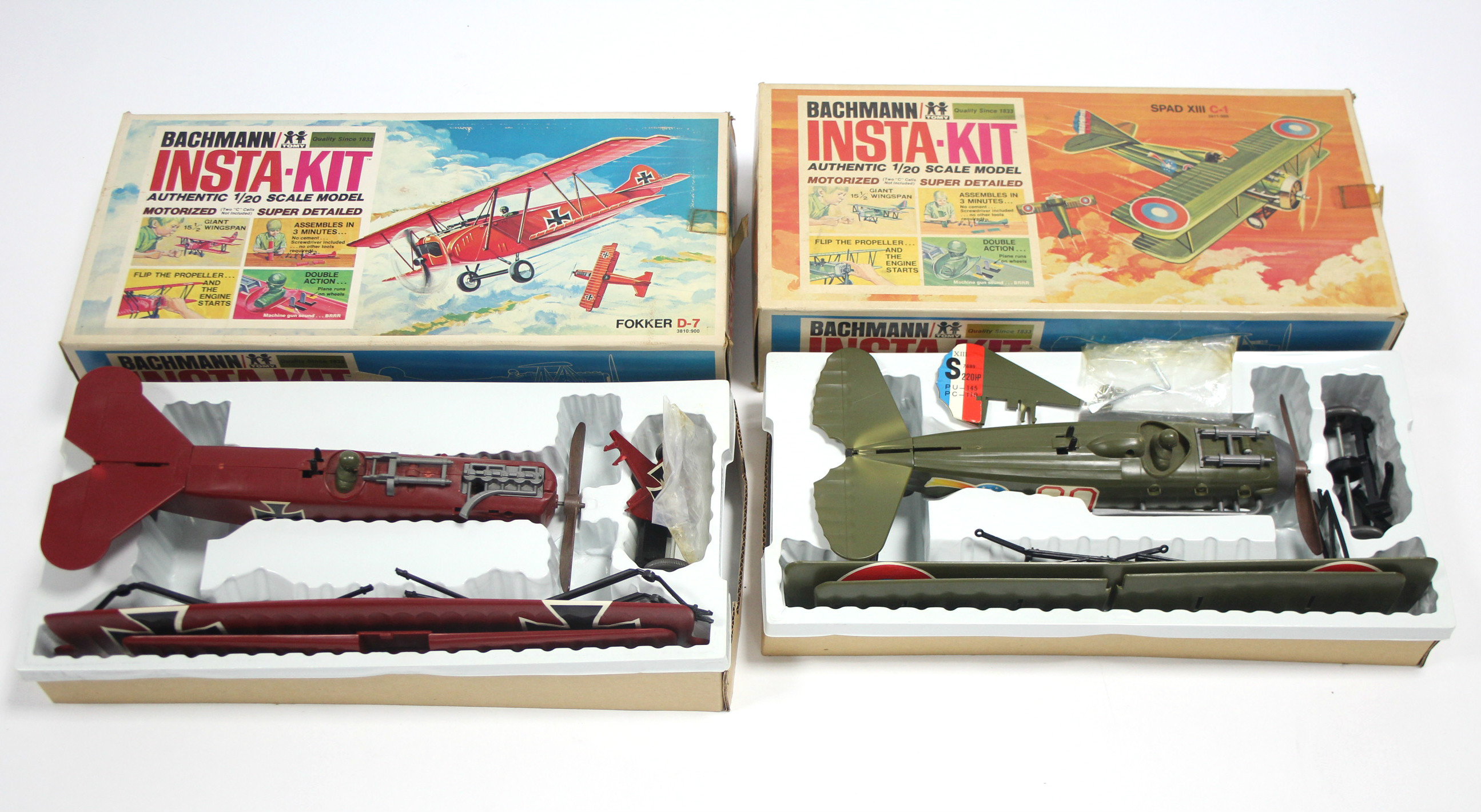 Two Bachmann Insta-kit model aeroplanes “Fokker D-7” & “Spad XIII”, both unassembled, boxed