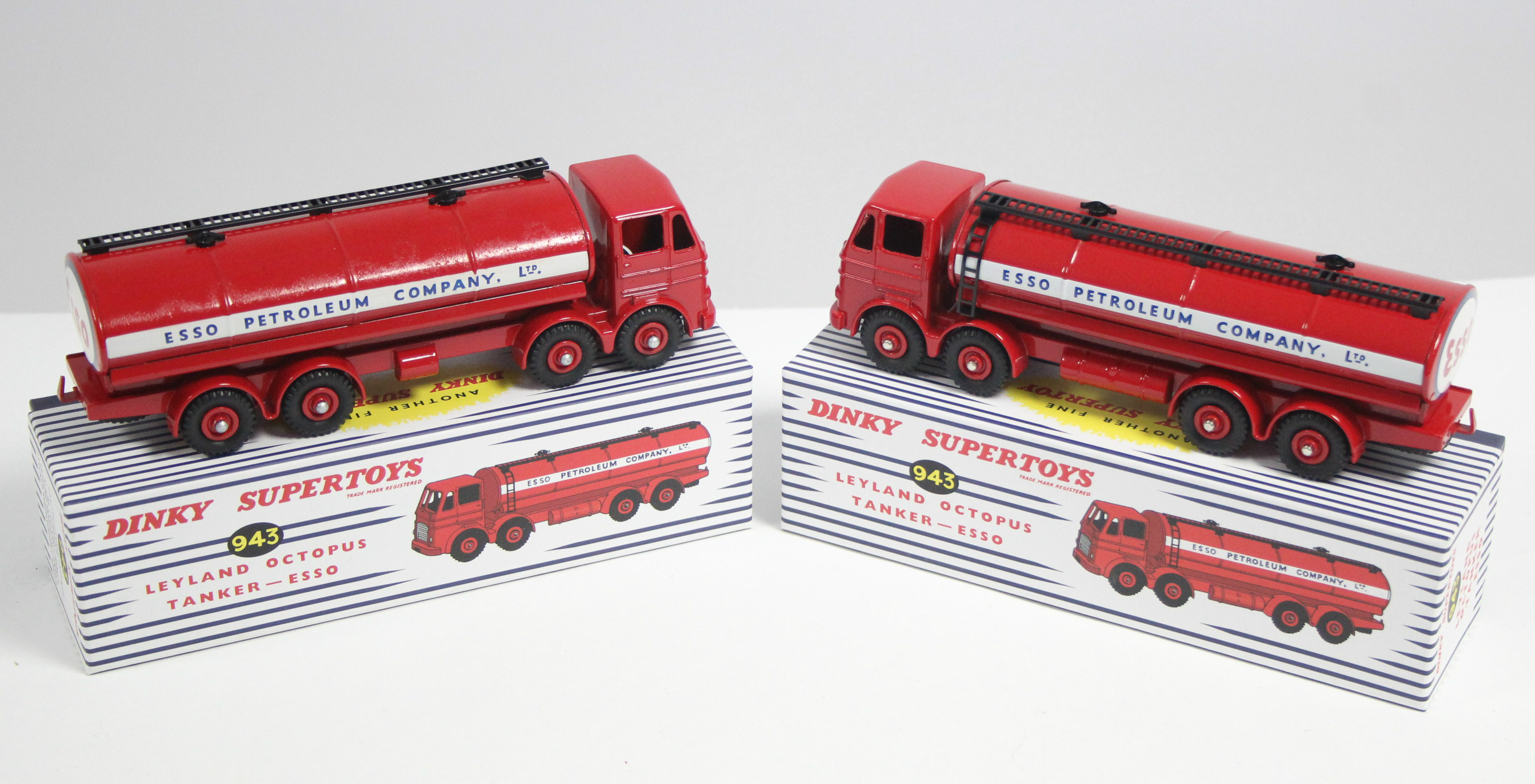 Two modern Dinky Supertoys die-cast scale models, “Leyland Octopus Tanker – Esso” (x 2), (No.