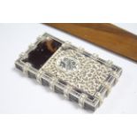 A late 19th century ivory & tortoiseshell card case, 3¾” x 2” (slight faults); & an inlaid-treen