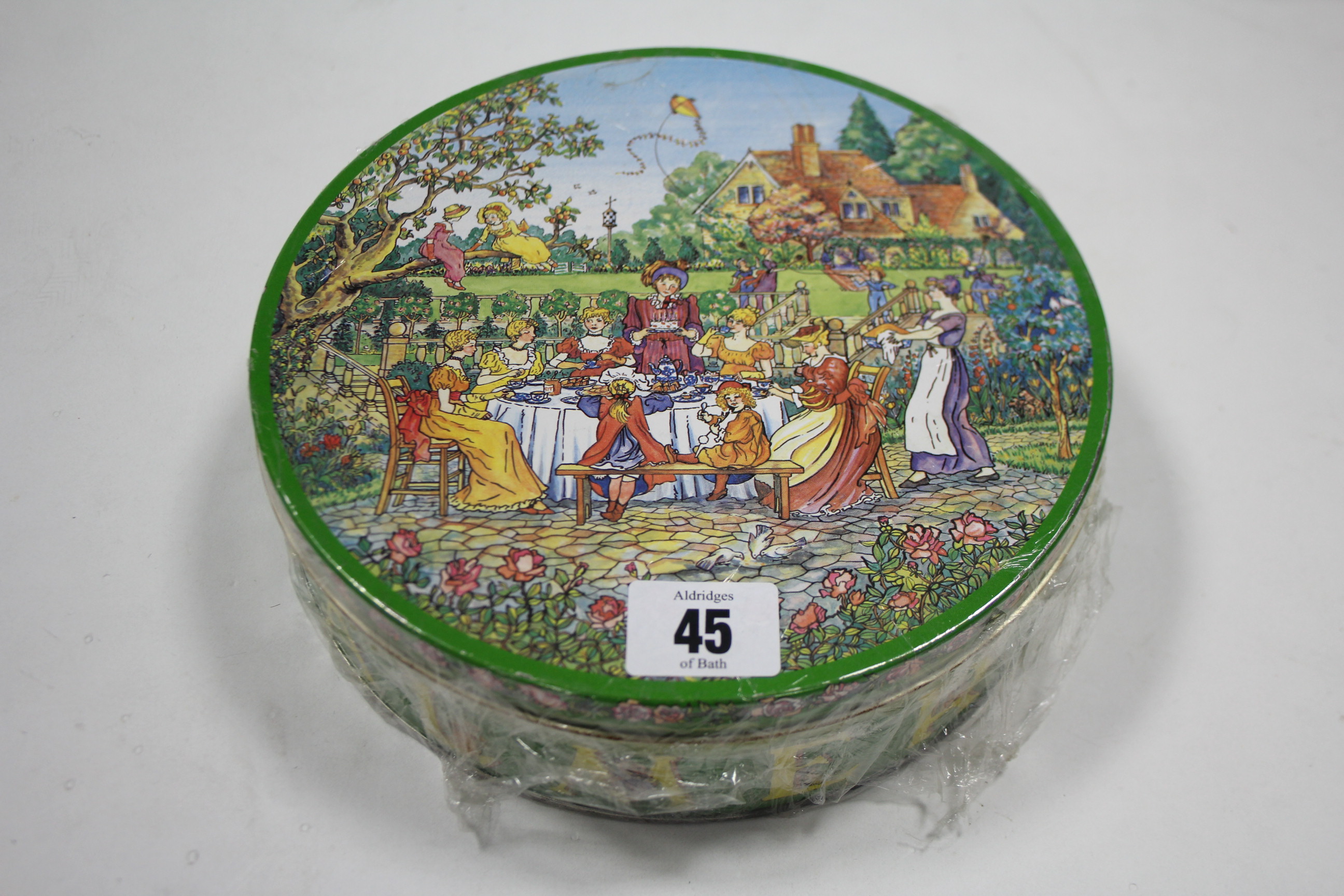 A HUNTLEY & PALMERS “NAUGHTY” BISCUIT TIN, COMPLETE WITH ORIGINAL CONTENTS, the circular tin - Image 3 of 4