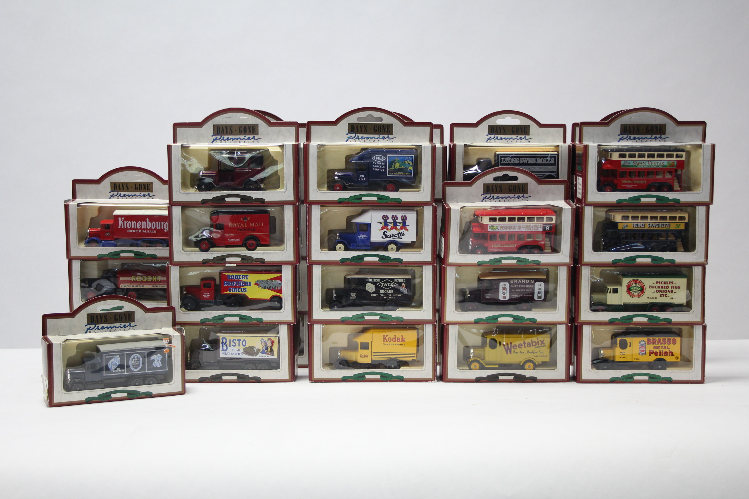 Thirty-five various Vanguards Days Gone scale model vehicles, each with window box.