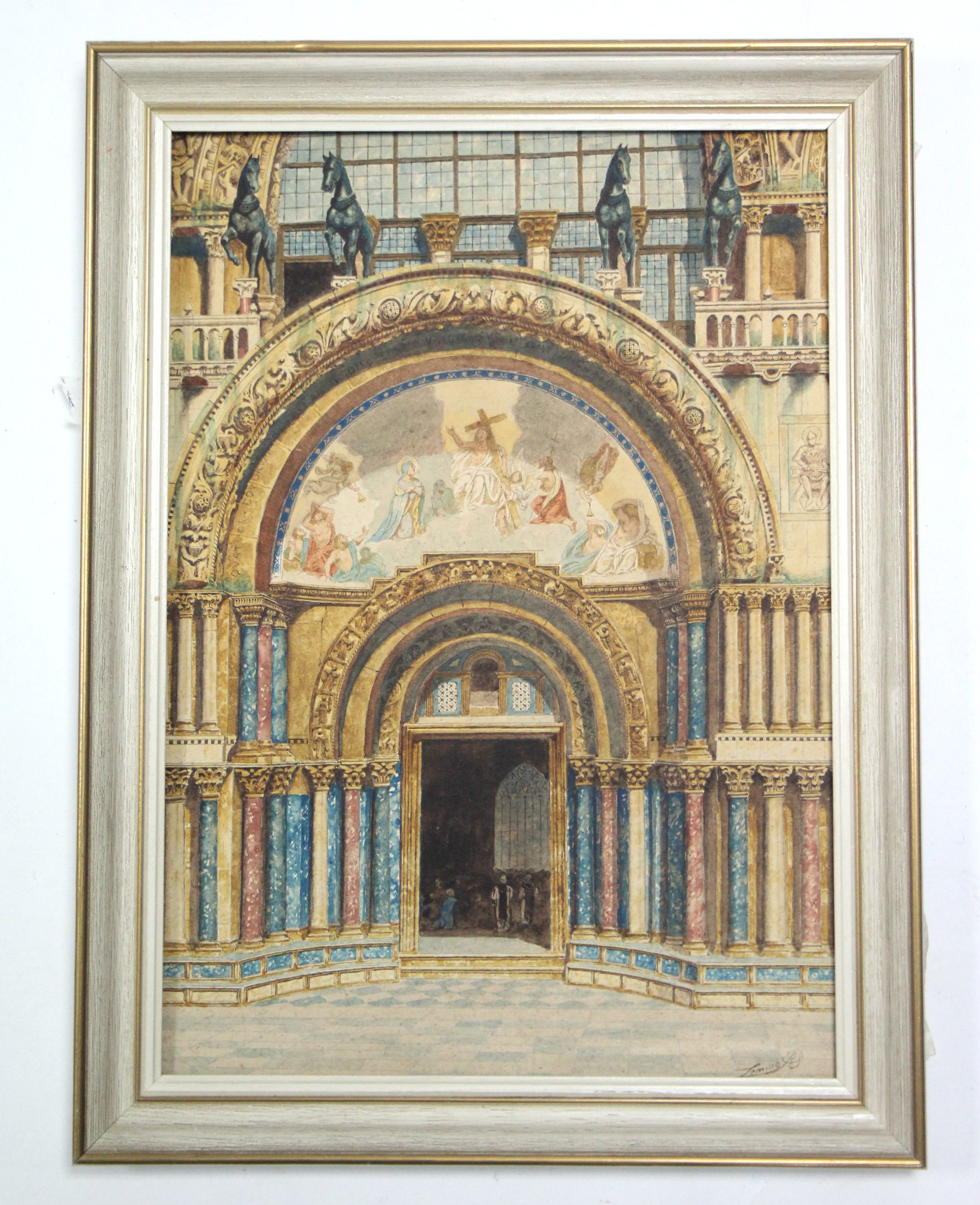 A watercolour painting of a Cathedral entrance, signed R.S.Lemmo, 13 ¾” x 9 ½”, in glazed frame