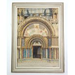 A watercolour painting of a Cathedral entrance, signed R.S.Lemmo, 13 ¾” x 9 ½”, in glazed frame