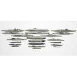 Twenty-one Bassett-Lowke scale models of WWII warships, all unboxed