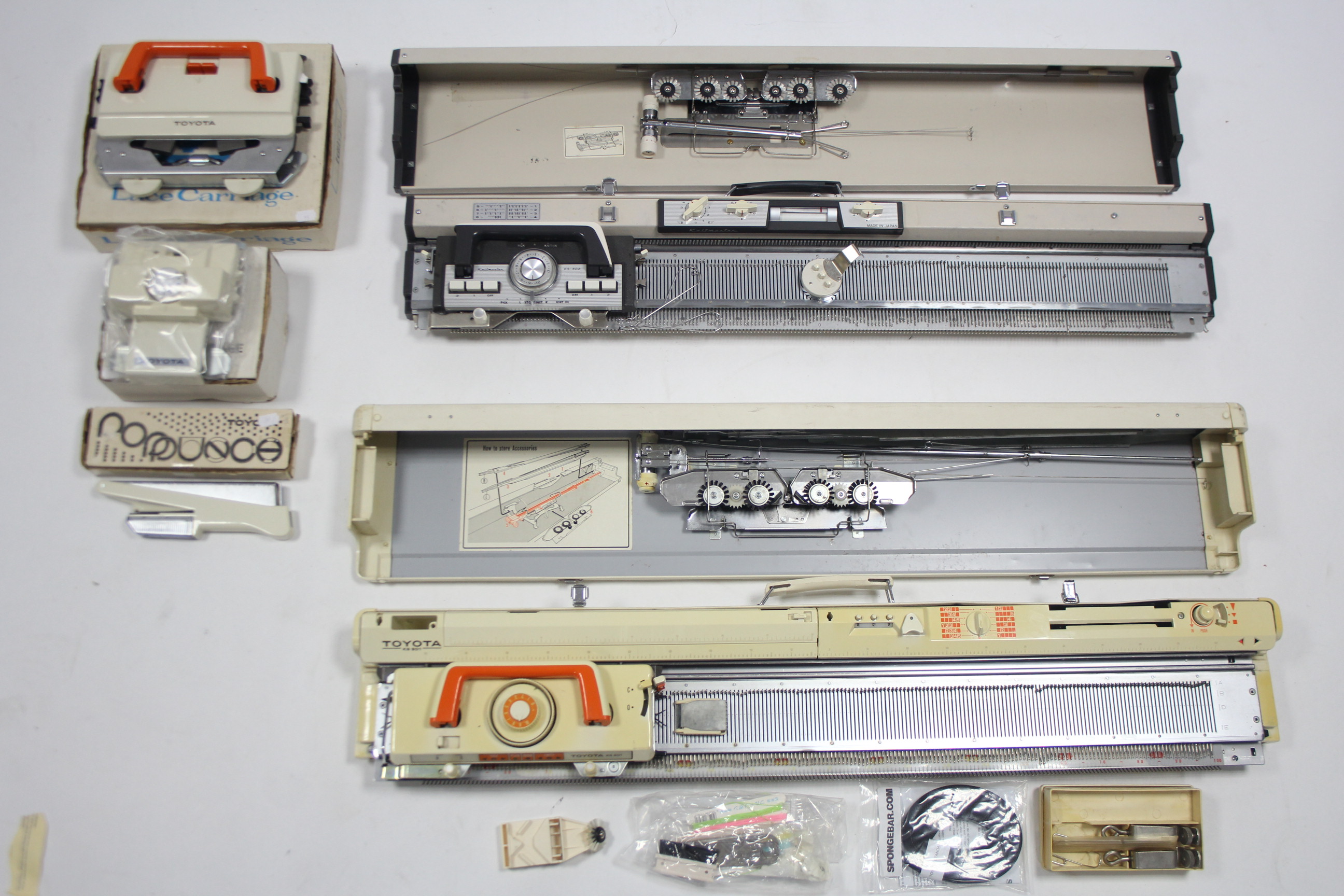 A Toyota knitting machine; and a Knitmaster ditto, each with case and various accessories. - Image 3 of 3